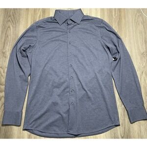 Proper Cloth Men's Blue Long Sleeve Sullivan Polo Knit Dress Shirt Size L Button